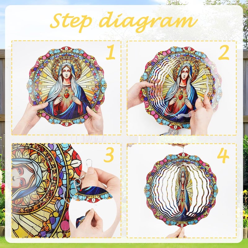 Romart Virgin Mary Wind Spinners Outdoor, Catholic Christian Gifts Garden Hanging Wind Spinner, Blessed Mother 3D Stainless Steel Religious Outdoor Decor for Patio Yard Lawn - Image 3